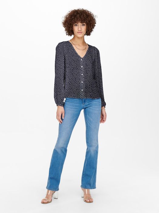 Only Langarm Bluse Print Muster V-Neck Business Tunika Top ONLSONJA – Dunkelblau, Bild 3