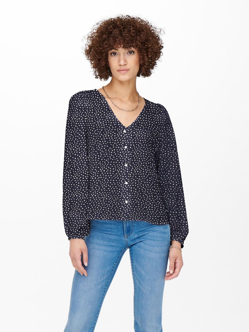 Only Langarm Bluse Print Muster V-Neck Business Tunika Top ONLSONJA – Dunkelblau, Bild 2