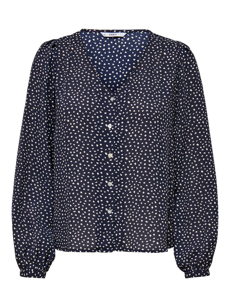 Only Langarm Bluse Print Muster V-Neck Business Tunika Top ONLSONJA – Dunkelblau, Bild 1