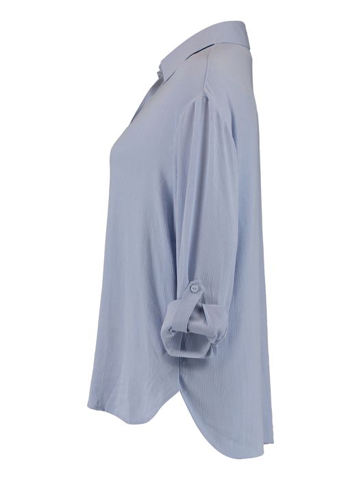 HaILYS Bluse Stilvolles Halbarm Krempelfunktion Hemd, Farbe: Blau