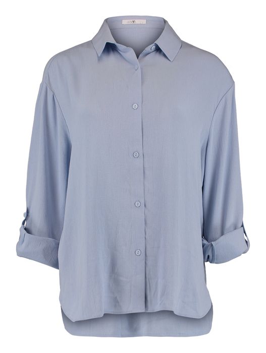 HaILYS Bluse Stilvolles Halbarm Krempelfunktion Hemd, Farbe: Blau
