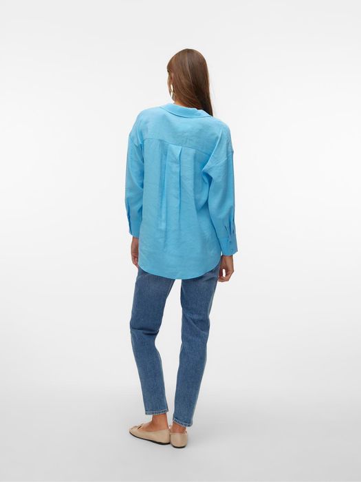 Vero Moda VERO MODA Oversized Hemdbluse Seidig Legeres Oberteil Shirt – Blau, Bild 3