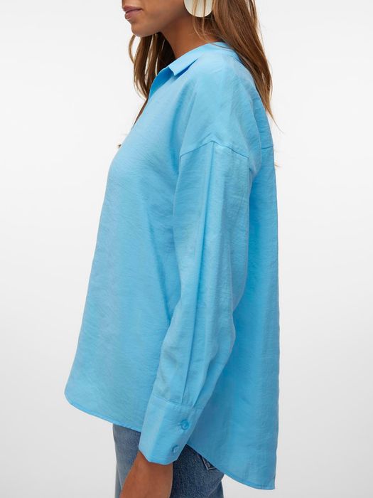 Vero Moda VERO MODA Oversized Hemdbluse Seidig Legeres Oberteil Shirt – Blau, Bild 4