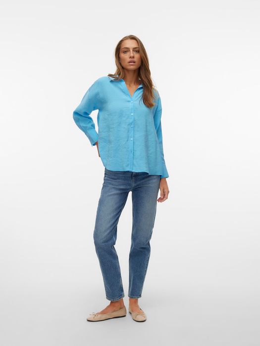 Vero Moda VERO MODA Oversized Hemdbluse Seidig Legeres Oberteil Shirt – Blau, Bild 5