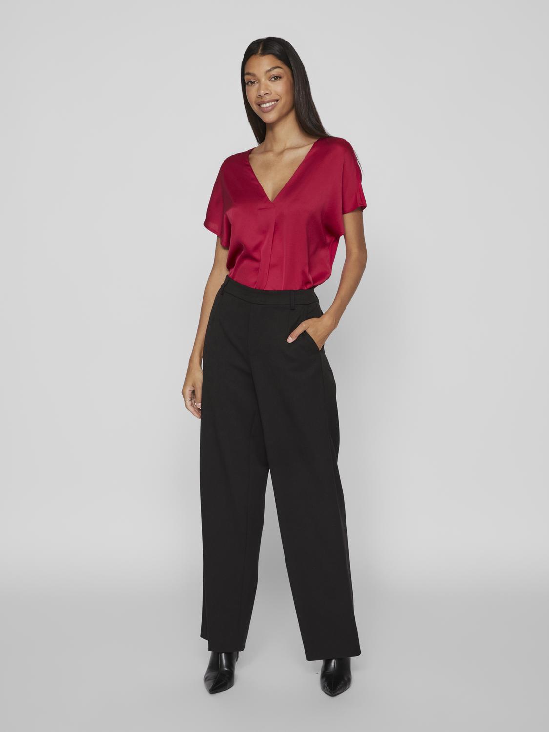 VILA_NOOS2024_4468480_14089239_4.jpg Satin Bluse Glänzendes Kurzarm Shirt Top Oberteil VIELLETTE