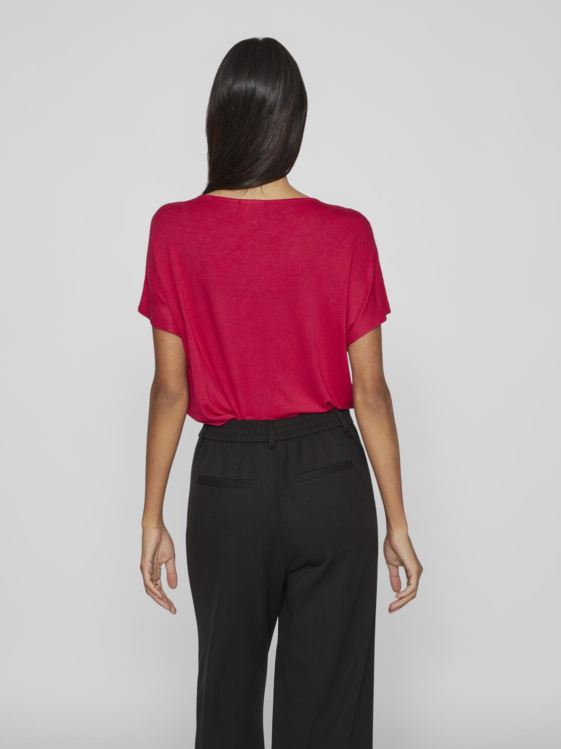 VILA_NOOS2024_4468480_14089239_5.jpg Satin Bluse Glänzendes Kurzarm Shirt Top Oberteil VIELLETTE