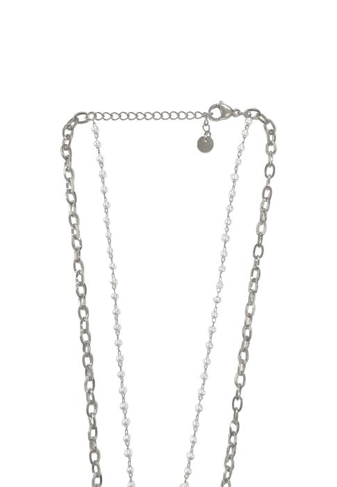 Anely Layering Halskette mit Perlmutt Stein Anhänger Modeschmuck – Silber, Bild 3