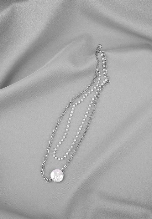 Anely Layering Halskette mit Perlmutt Stein Anhänger Modeschmuck – Silber, Bild 4