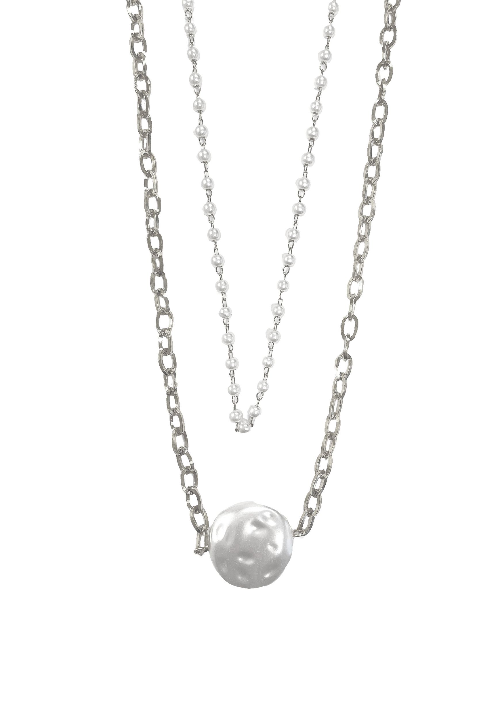 Anely Layering Halskette mit Perlmutt Stein Anhänger Modeschmuck – Silber, Bild 2