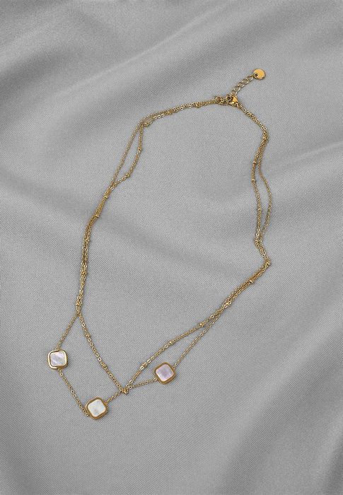 Anely Layering Halskette mit Perlmutt Anhänger aus Edelstahl – Gold, Bild 4