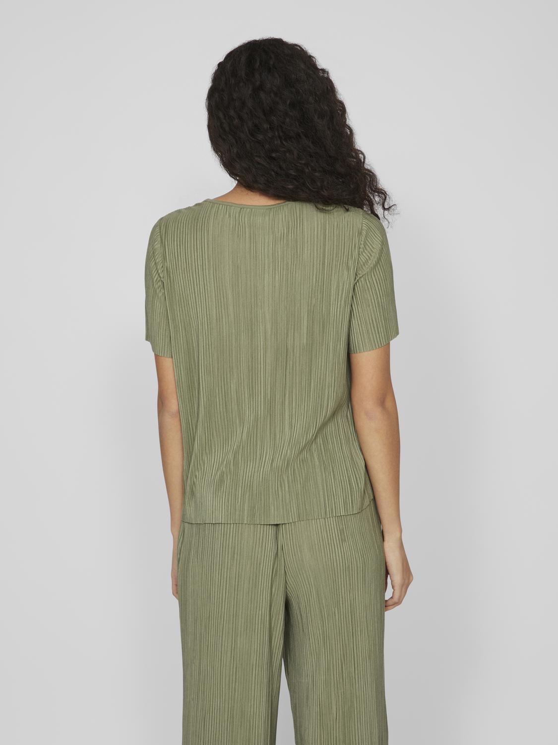 VILA_SpringSummer2024_4468579_14089481_4.jpg Modisches Satin Blusen Shirt Kurzarm Glänzendes Plissiertes Oberteil