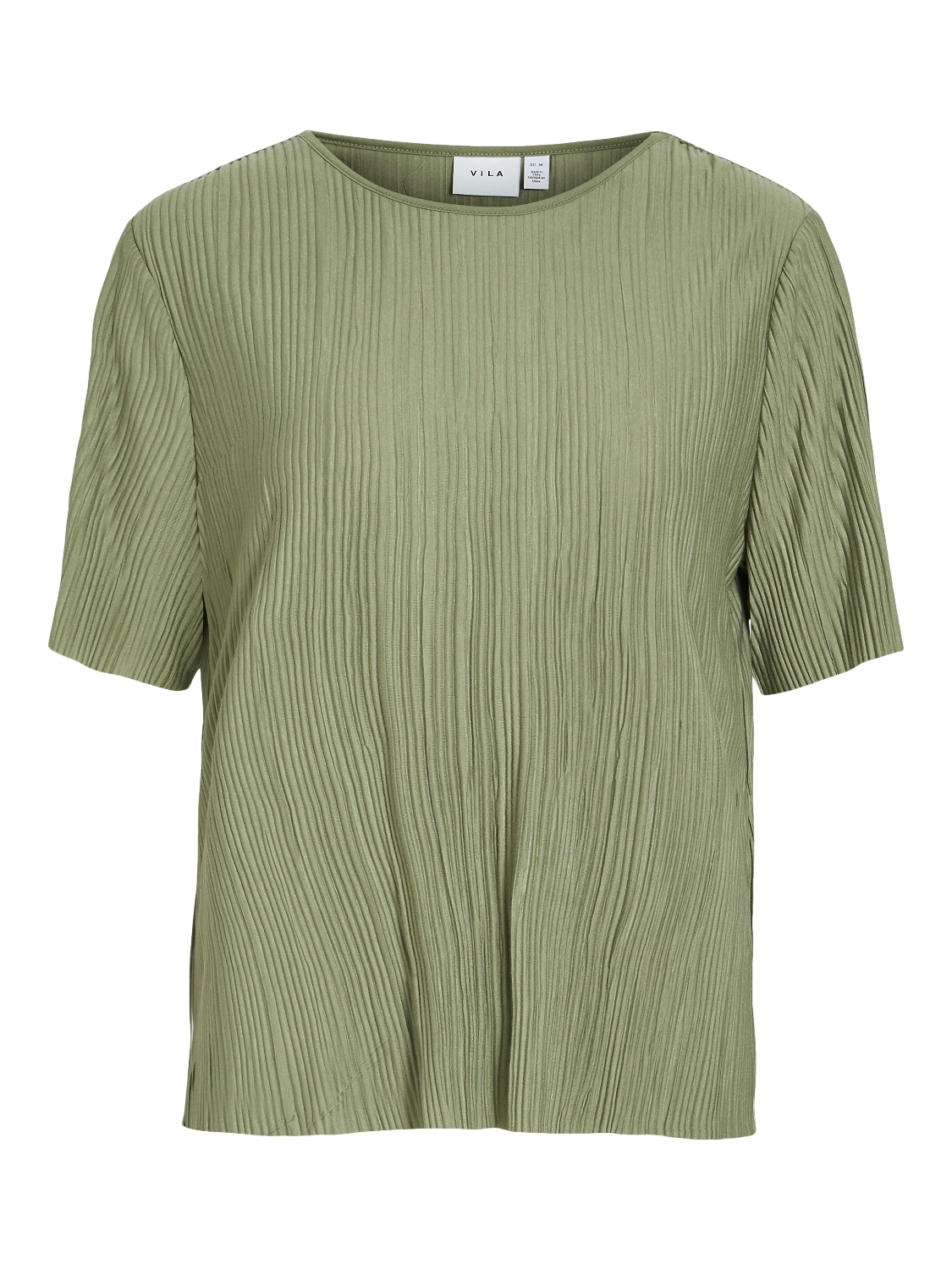VILA_SpringSummer2024_4468579_14089481_copy.jpg Modisches Satin Blusen Shirt Kurzarm Glänzendes Plissiertes Oberteil
