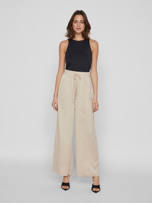 Vila VILA Stoff Hose mit Verstellbarem Bund Palazzo Style – Beige, Bild 6