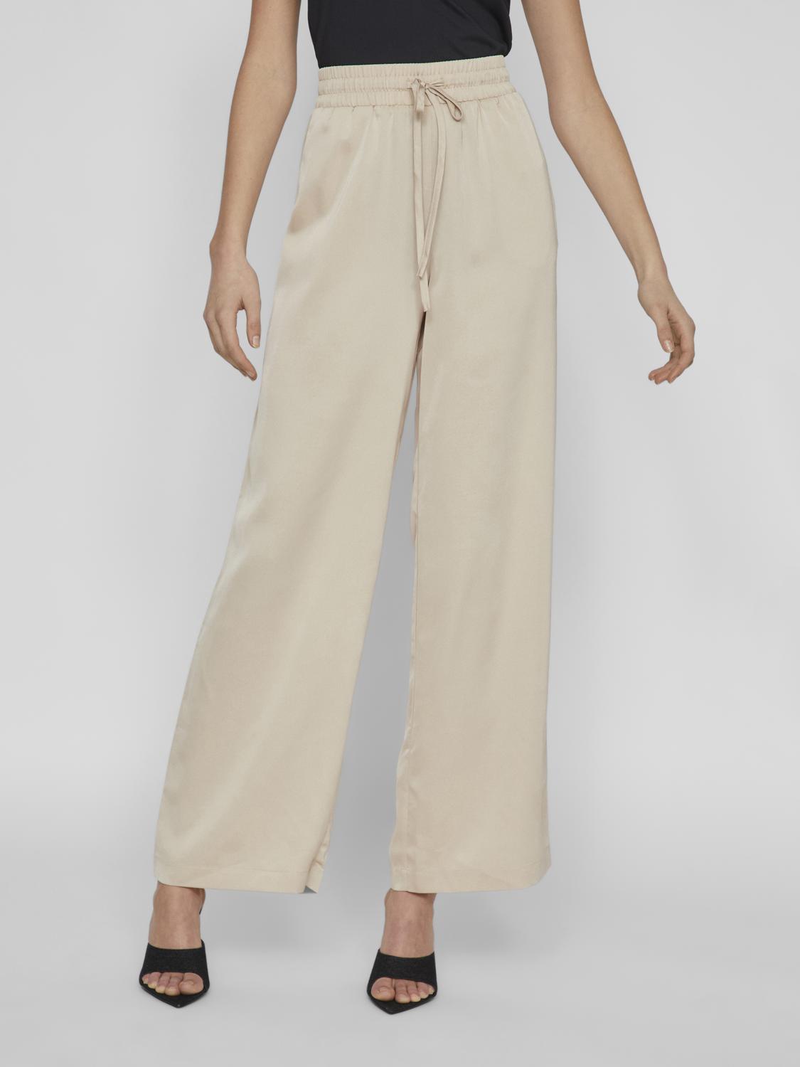 Vila VILA Stoff Hose mit Verstellbarem Bund Palazzo Style – Beige, Bild 2
