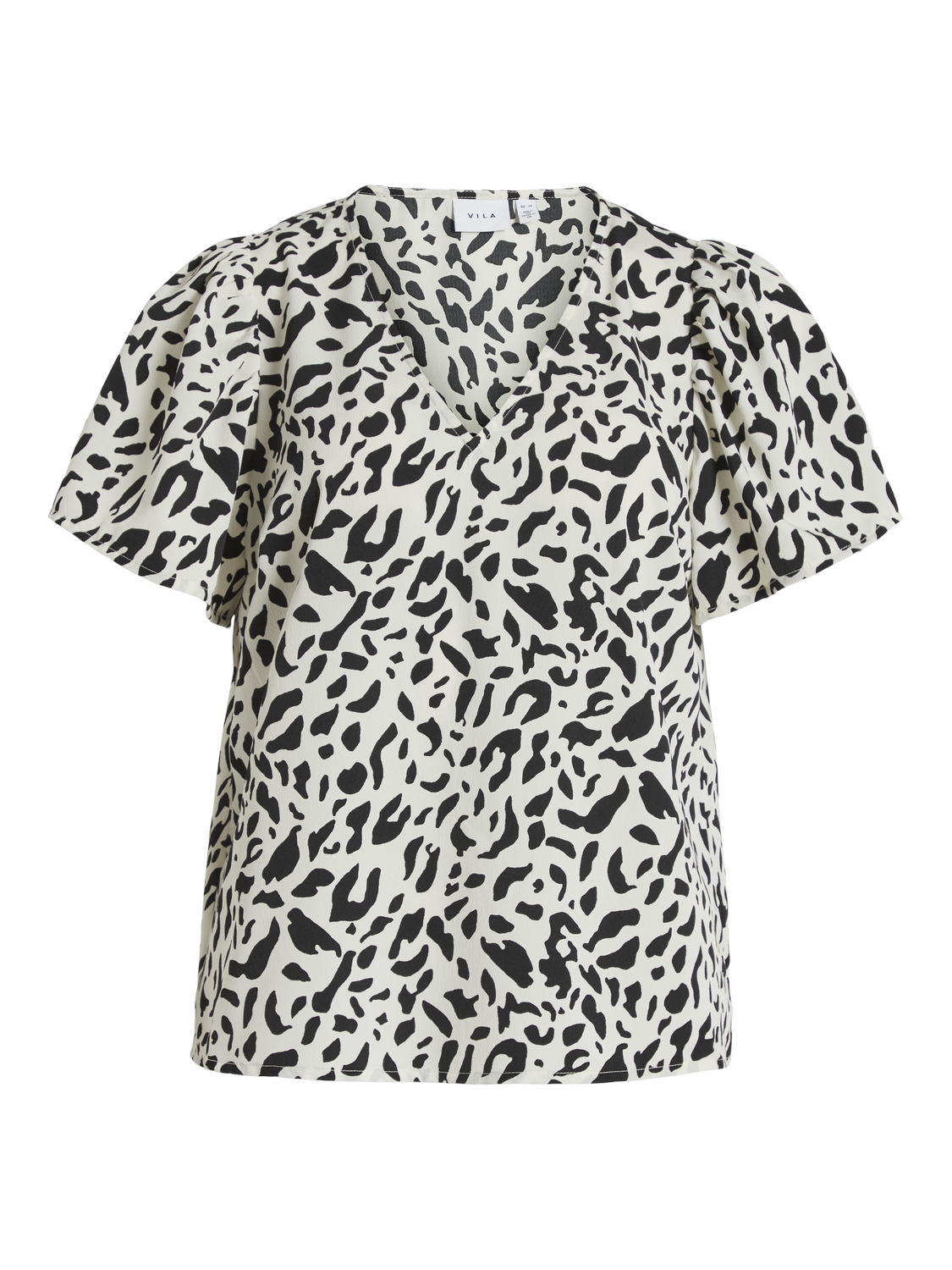 VILA_SpringSummer2024_4555361_14099284_copy.jpg Lockeres Blusen Shirt mit Volant Schultern Modisches Kurzarm Top V-Neck