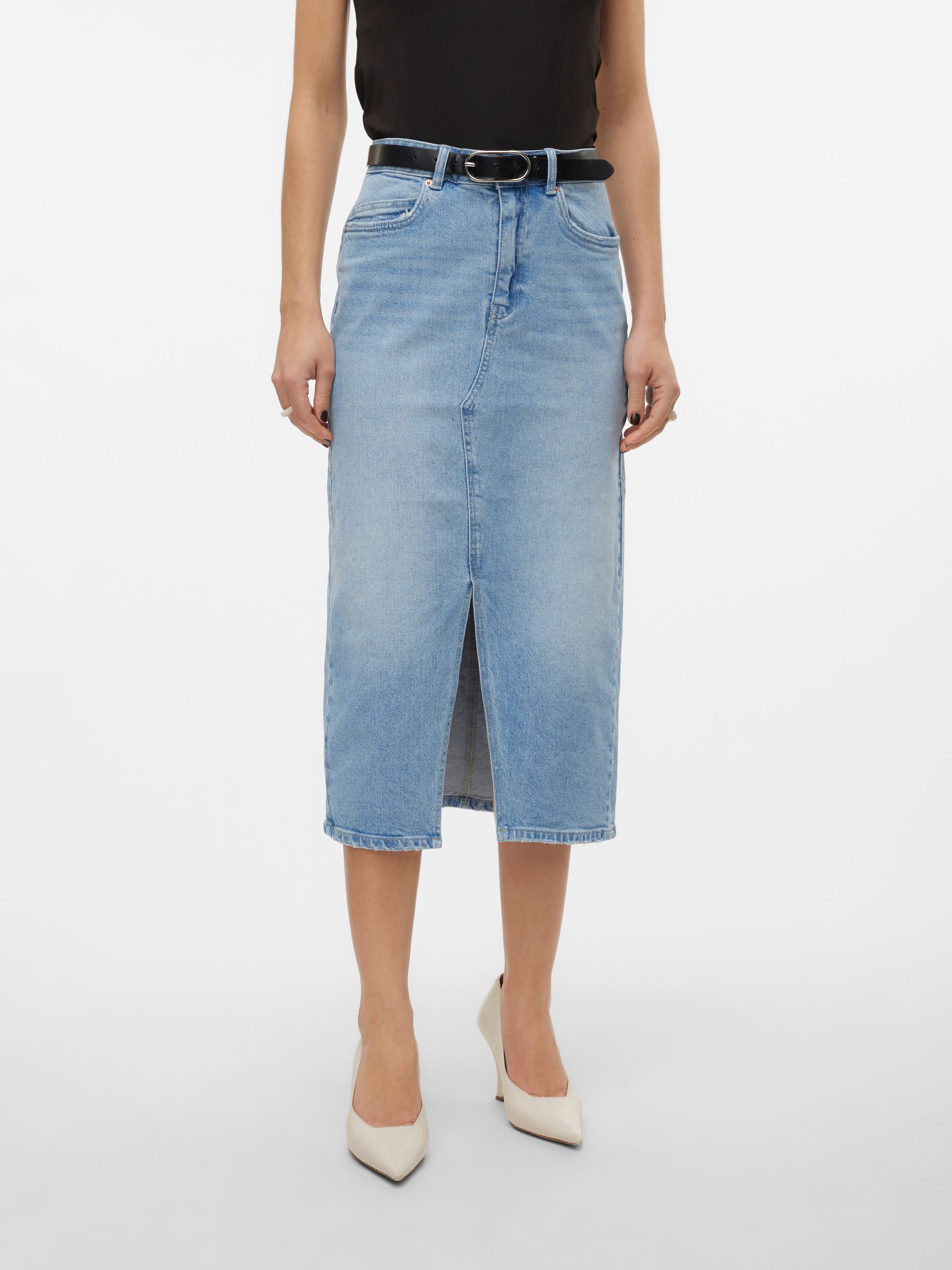 VERO-MODA_Noos2023_4445757_10295731_3.jpg Langer Denim Jeansrock mit Schlitz 5-Pocket Maxi Skirt