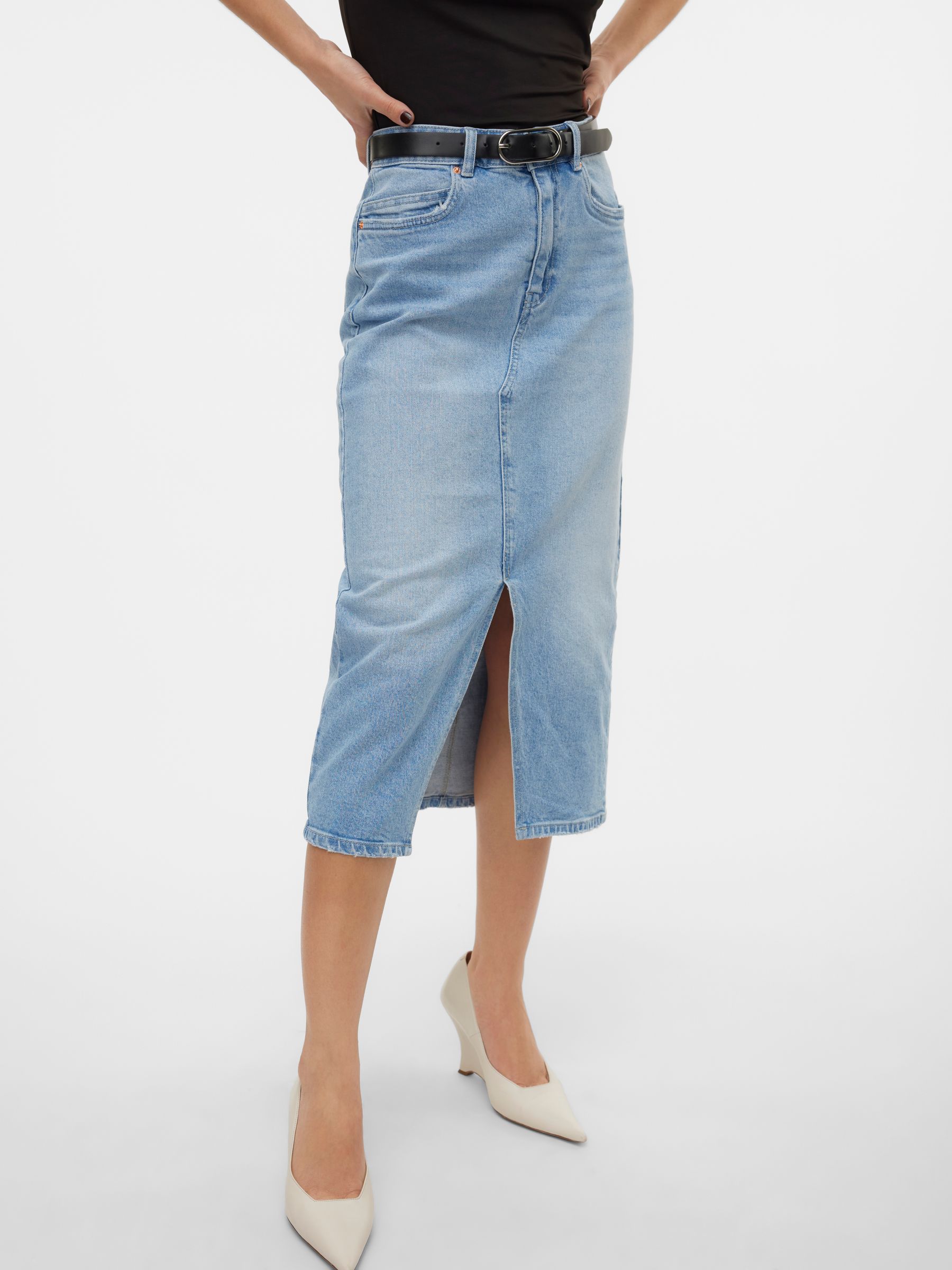 VERO-MODA_Noos2023_4445757_10295731_7.jpg Langer Denim Jeansrock mit Schlitz 5-Pocket Maxi Skirt