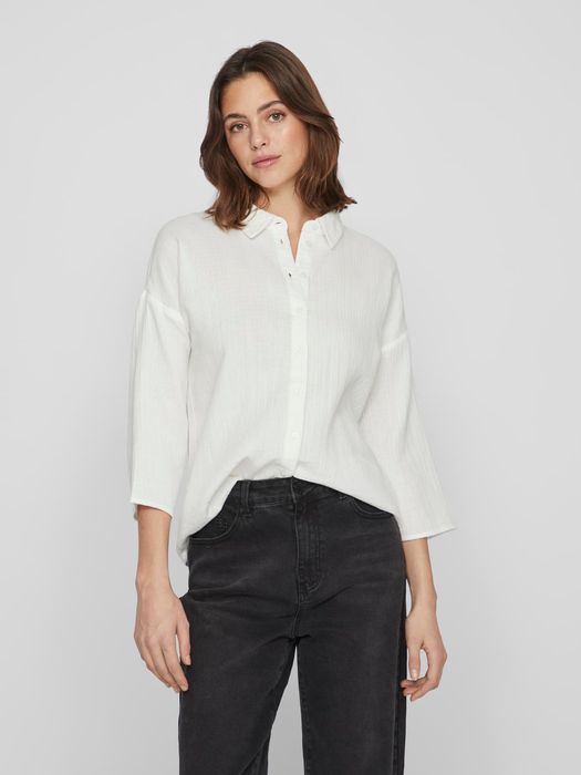 Crepe Hemdbluse mit weiten Ärmeln, Farbe: Weiß