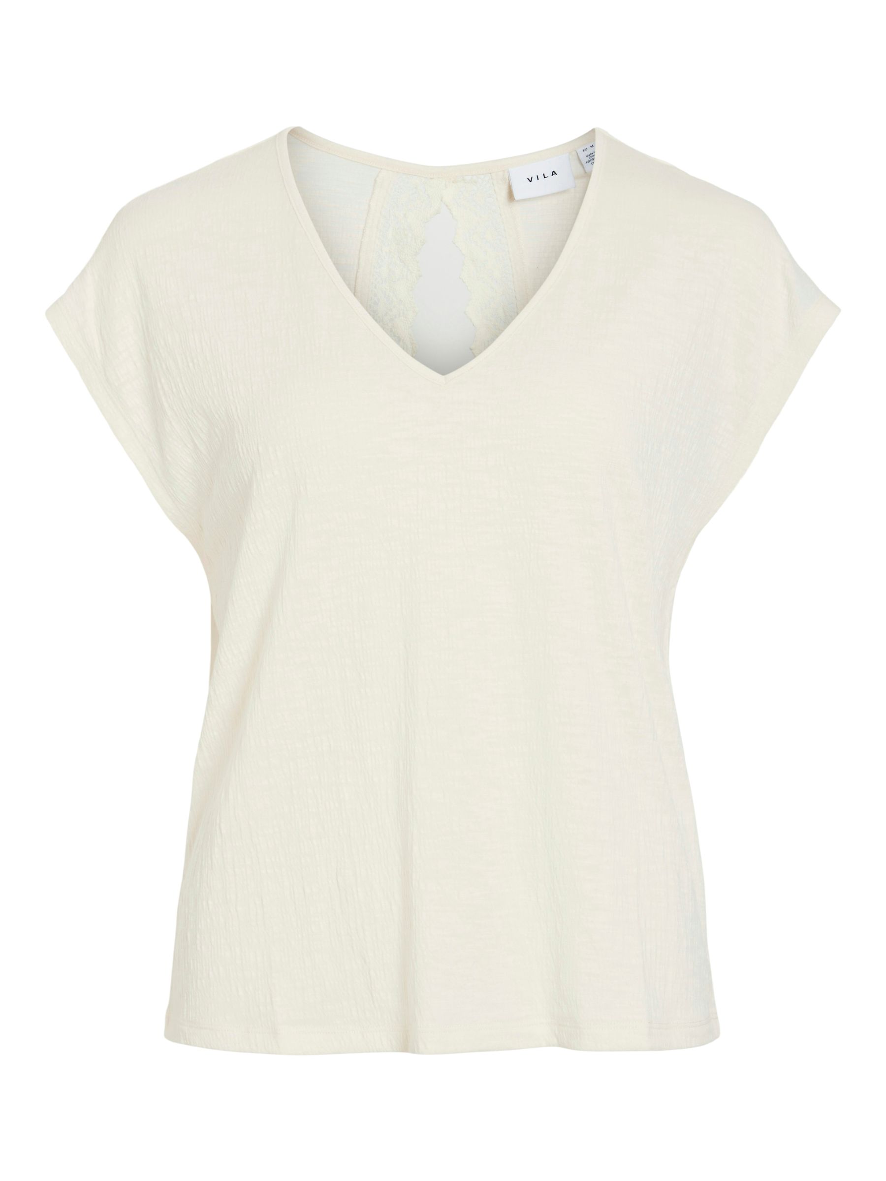 VILA_SpringSummer2025_4814624_14095036.jpg Legeres Blusen Shirt mit Spitzen Details V-Ausschnitt Modisches Kurzarm Top