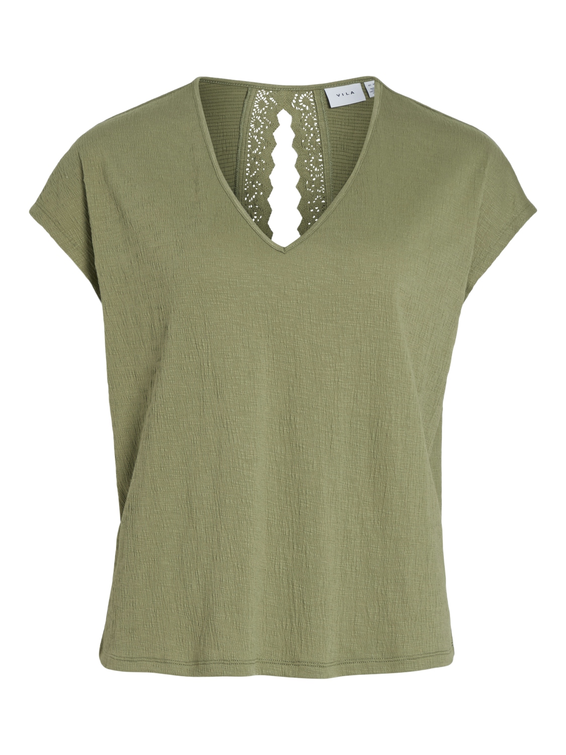 VILA_Springsummer_4518971_14095036_copy.jpg Legeres Blusen Shirt mit Spitzen Details V-Ausschnitt Modisches Kurzarm Top