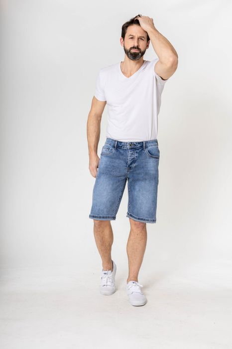 Nina Carter Shorts Denim Regular Fit Bleached Jeansshorts, Farbe: Blau
