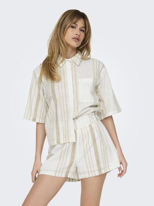 Shorts elastischer Bund gestreift lockere kurze Sommerhose, Farbe: Khaki