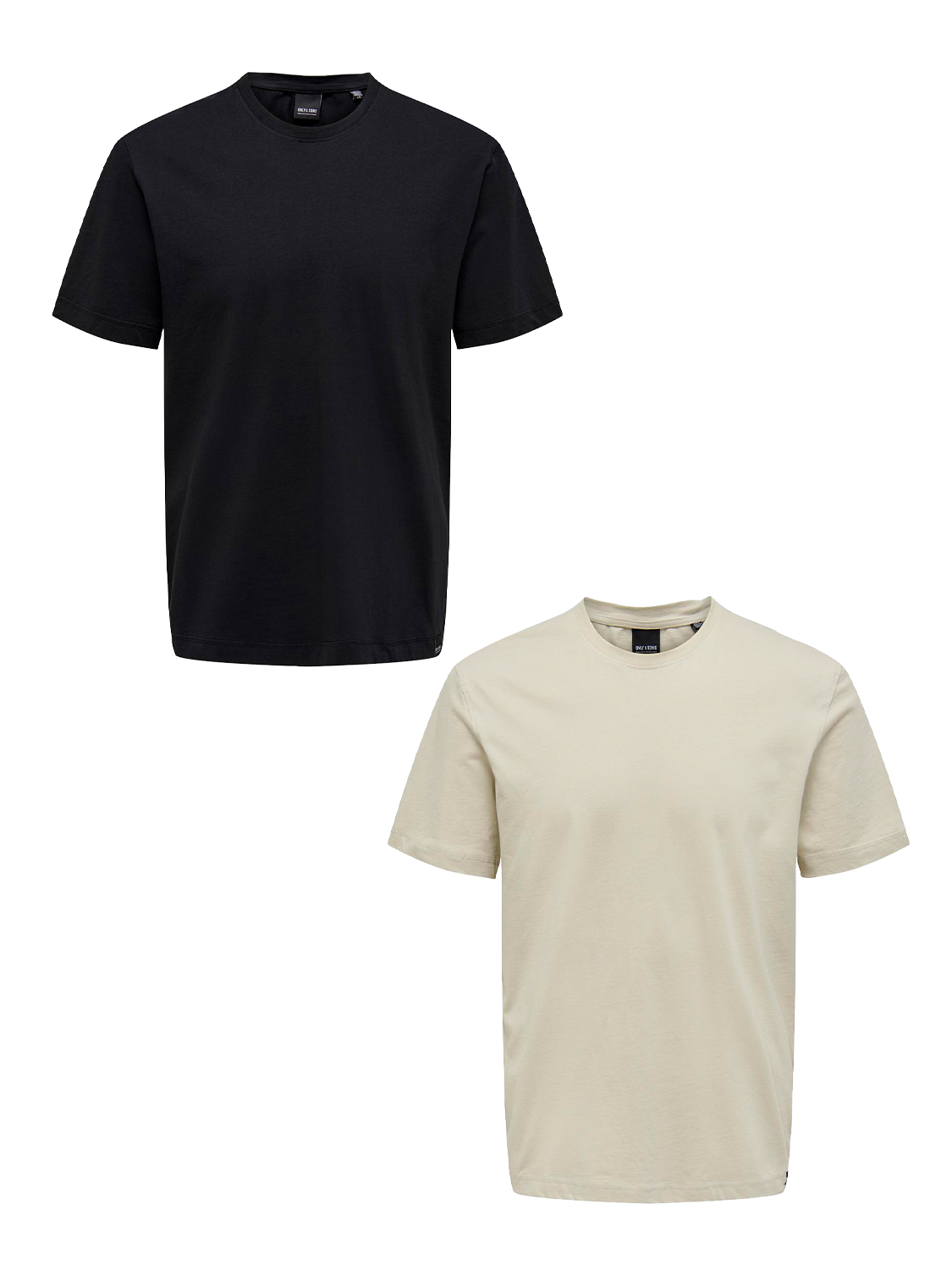 Only & Sons ONLY & SONS T-Shirt 2er-Set Rundhals Kurzarm – Schwarz-Beige, Bild 1