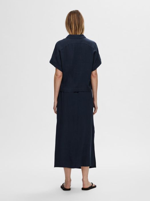 Selected Femme Bluse elegant Knopfleiste Hemdkragen Kurzarm – Blau, Bild 6