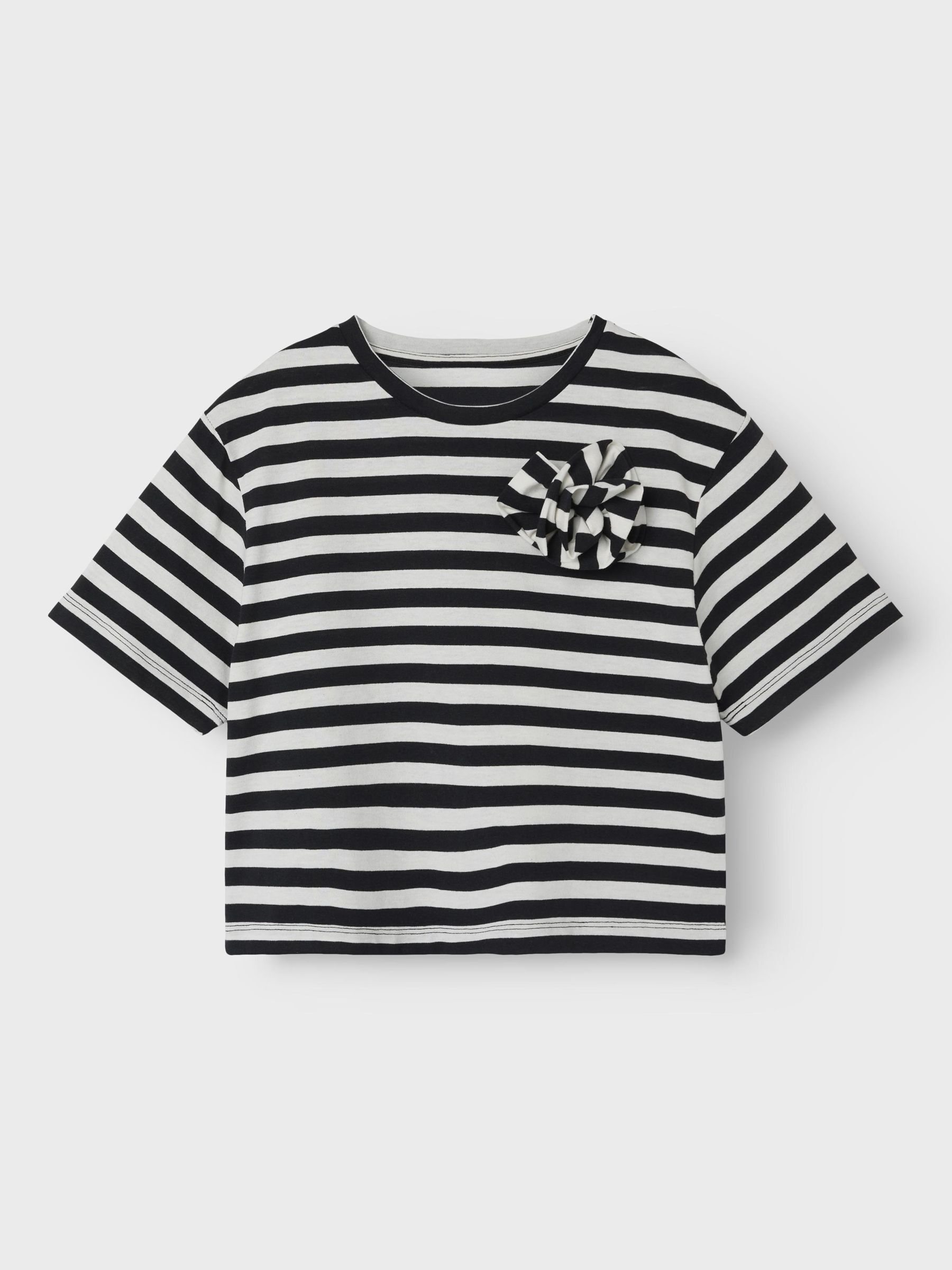 NAME-IT_SpringSummer2024_black-oyster_13239915_3.jpg T-Shirt Kurzarm gestreift mit Schleife Rundhals