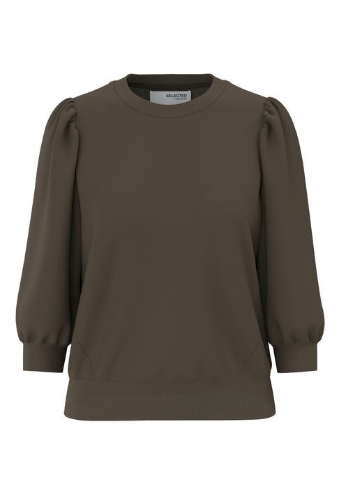 SELECTED FEMME Bluse locker geschnitten Rundhalsausschnitt, Farbe: Braun