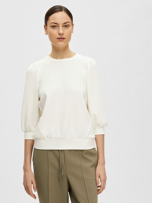 SELECTED FEMME Bluse locker geschnitten Rundhalsausschnitt, Farbe: Weiß
