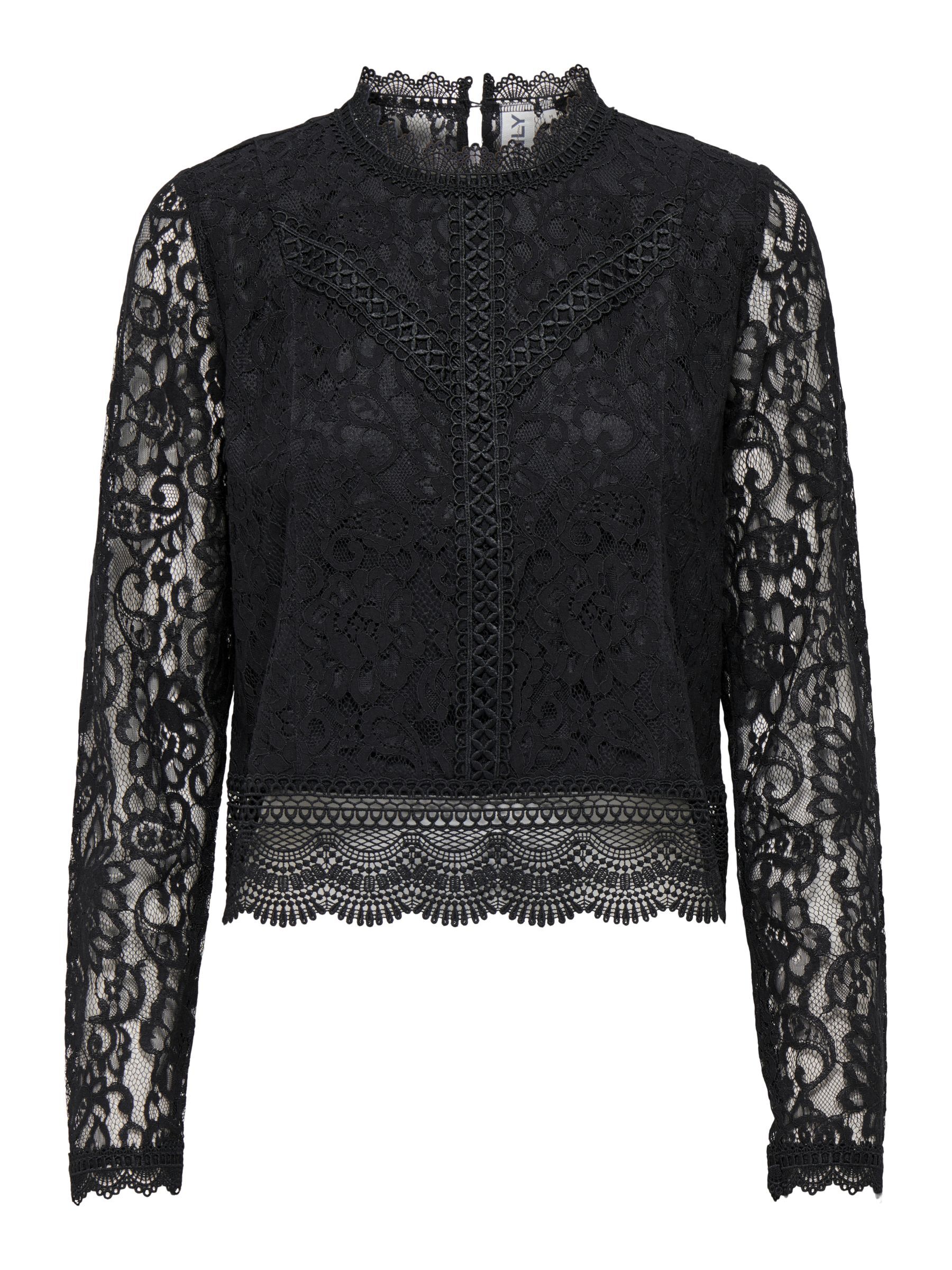ONLY_FallWinter2024_black_15276400.jpg Bluse Rundhals Regular Fit Spitzendetail