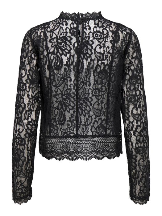 Only ONLY Bluse Rundhals Regular Fit Spitzendetail – Schwarz, Bild 7