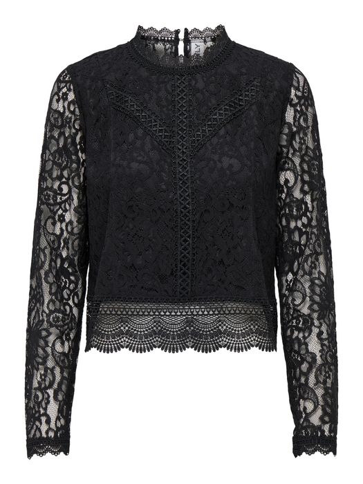 Only ONLY Bluse Rundhals Regular Fit Spitzendetail – Schwarz, Bild 8