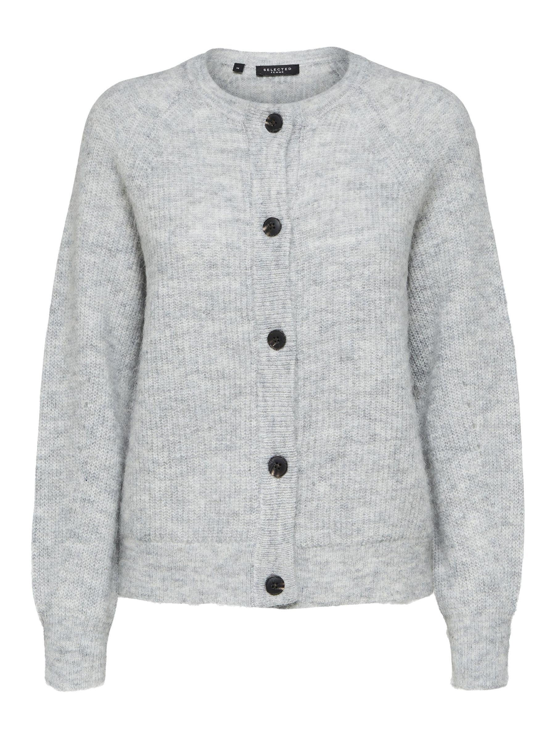 SELECTED-FEM_NOOS2024_light-grey-melange_16074481.jpg Strickjacke Relaxed Fit Rundhals Raglanärmel Fallmaschen