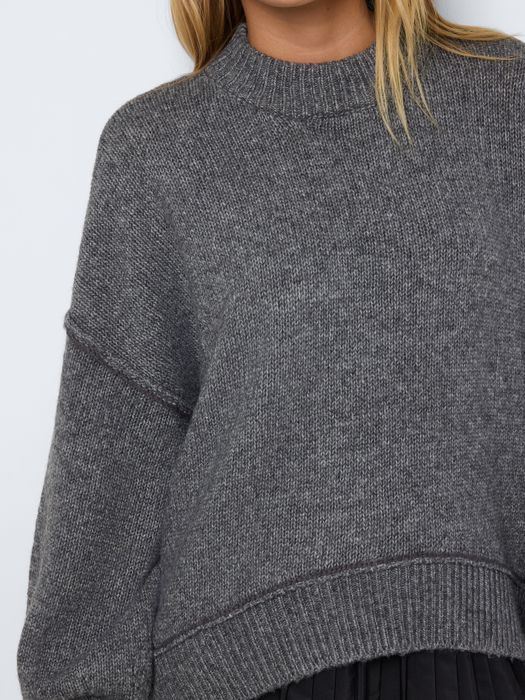 Noisy May Strickpullover Rundhals loose fit – Dunkelgrau, Bild 5