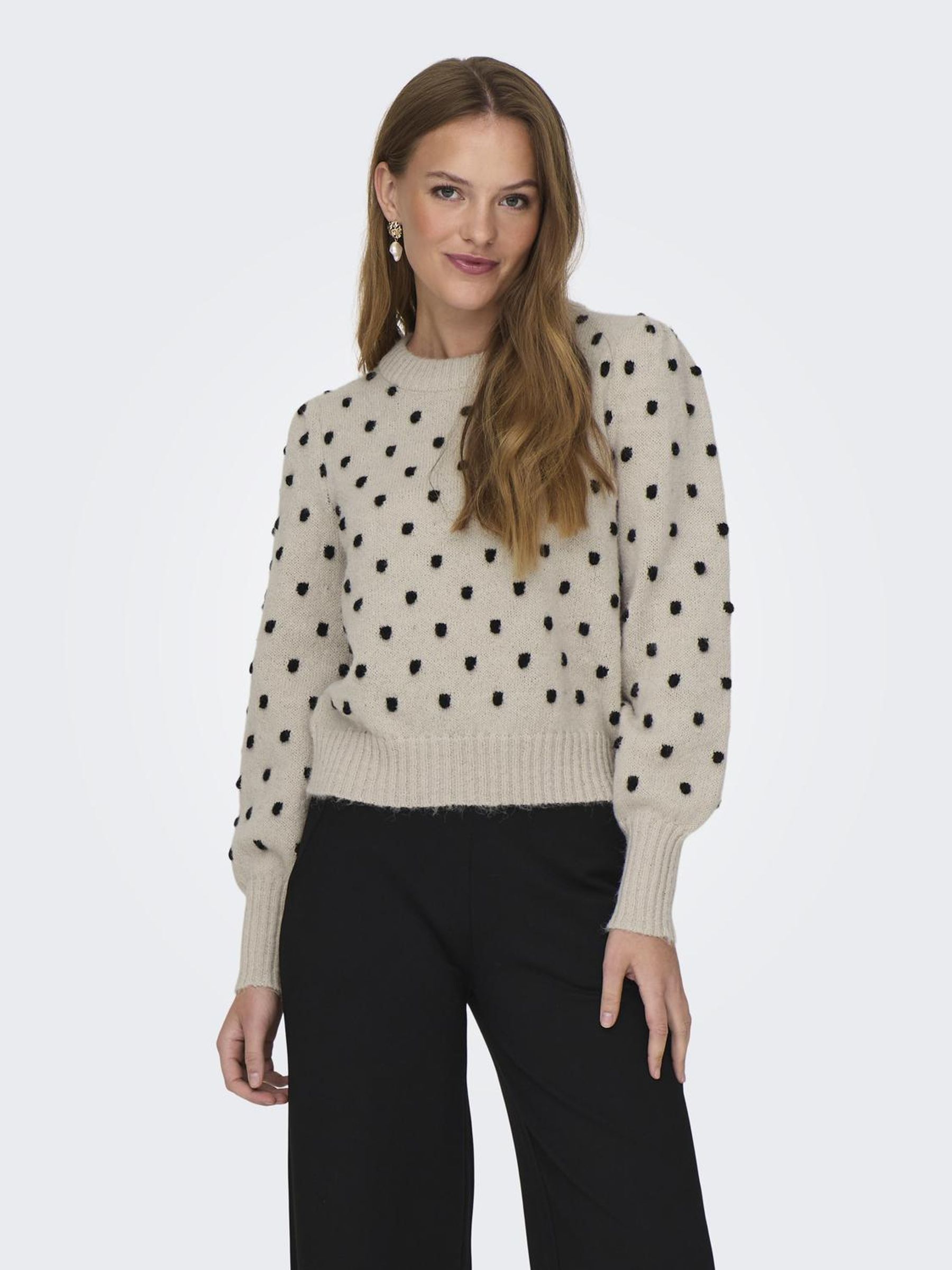 JDY_FallWinter2023_cement_15304813_3.jpg Strickpullover Puffärmel Lange Bündchen Regulär