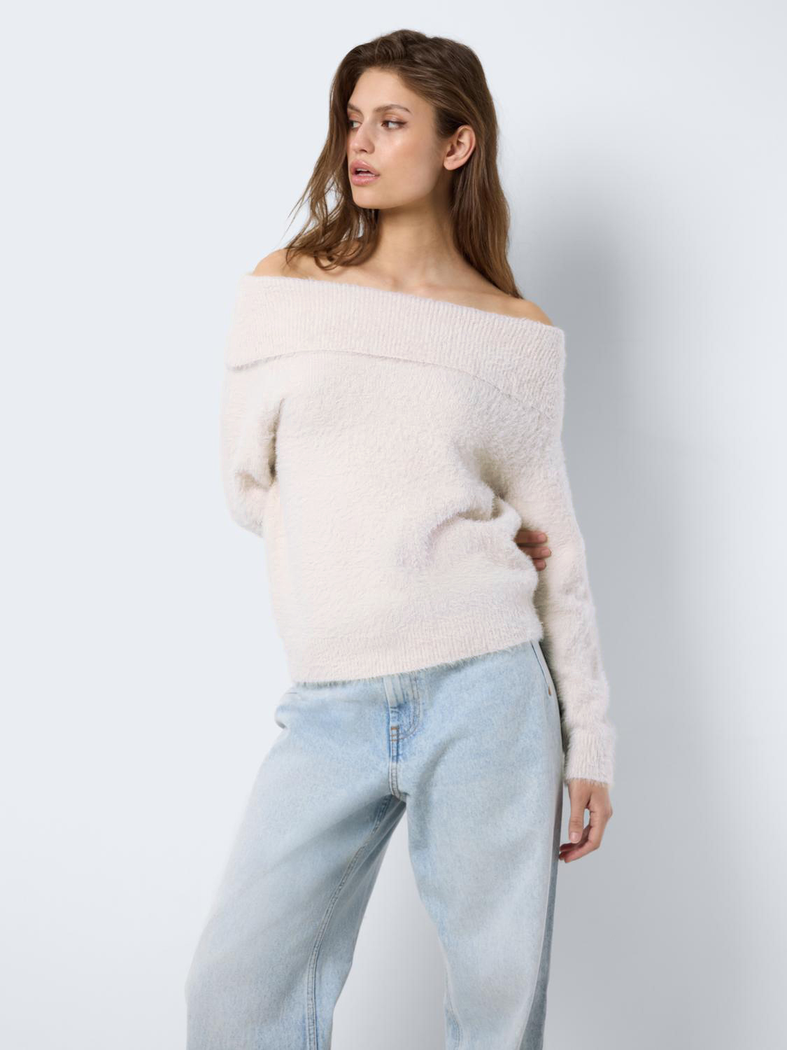 Strickpullover Schulterfrei Langarm Bequem Strickpullover Schulterfrei Langarm Bequem