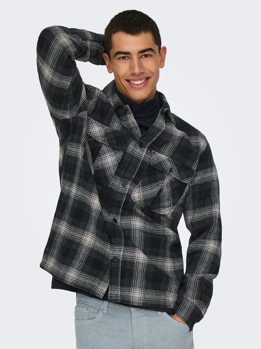 Only & Sons ONLY & SONS Hemd gewebt Regular Fit Hemdkragen Knopfleiste – Schwarz-Weiß, Bild 9