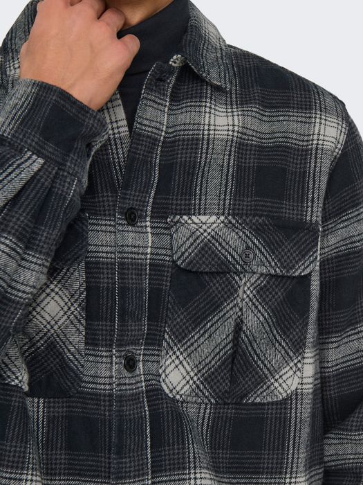 Only & Sons ONLY & SONS Hemd gewebt Regular Fit Hemdkragen Knopfleiste – Schwarz-Weiß, Bild 8