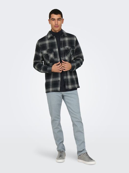 Only & Sons ONLY & SONS Hemd gewebt Regular Fit Hemdkragen Knopfleiste – Schwarz-Weiß, Bild 7
