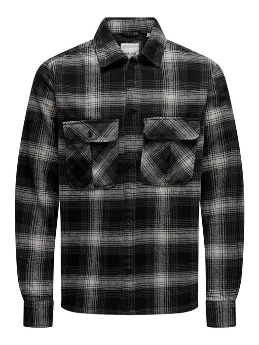 ONLY & SONS Hemd gewebt Regular Fit Hemdkragen Knopfleiste, Farbe: Schwarz-Weiß