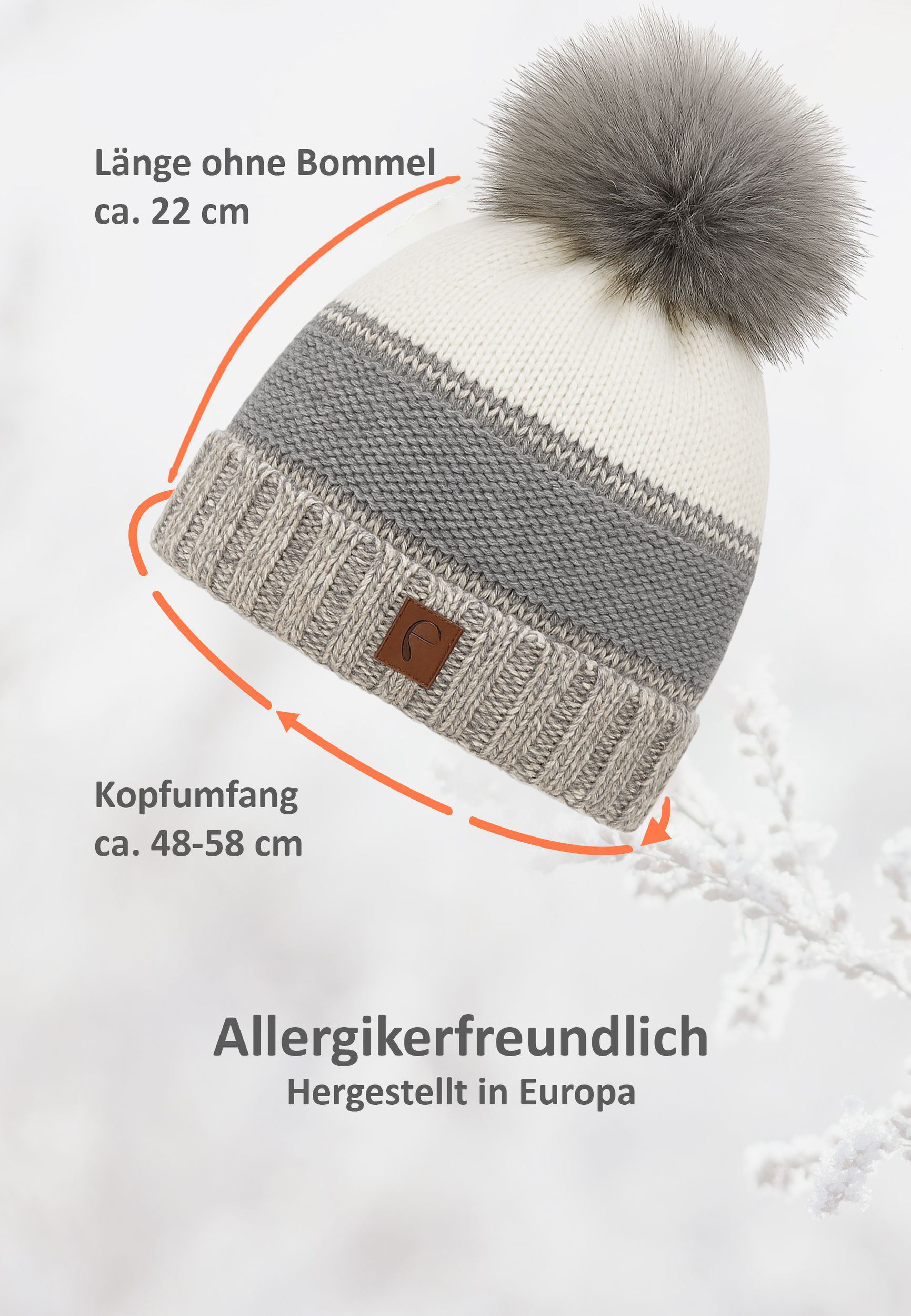 Warme Beanie Strickmütze mit Bommel Fleece Innenfutter Warme Beanie Strickmütze mit Bommel Fleece Innenfutter