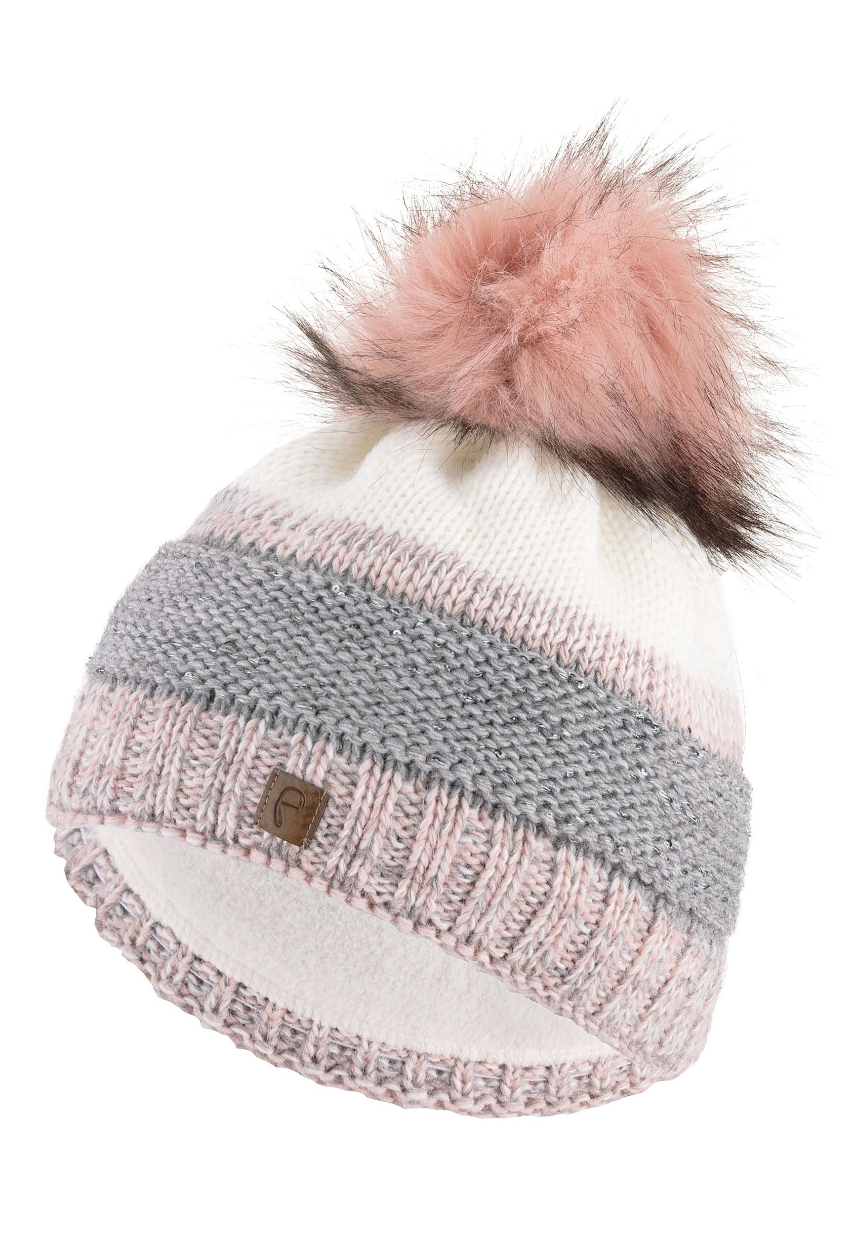 Warme Beanie Strickmütze mit Bommel Fleece Innenfutter Warme Beanie Strickmütze mit Bommel Fleece Innenfutter