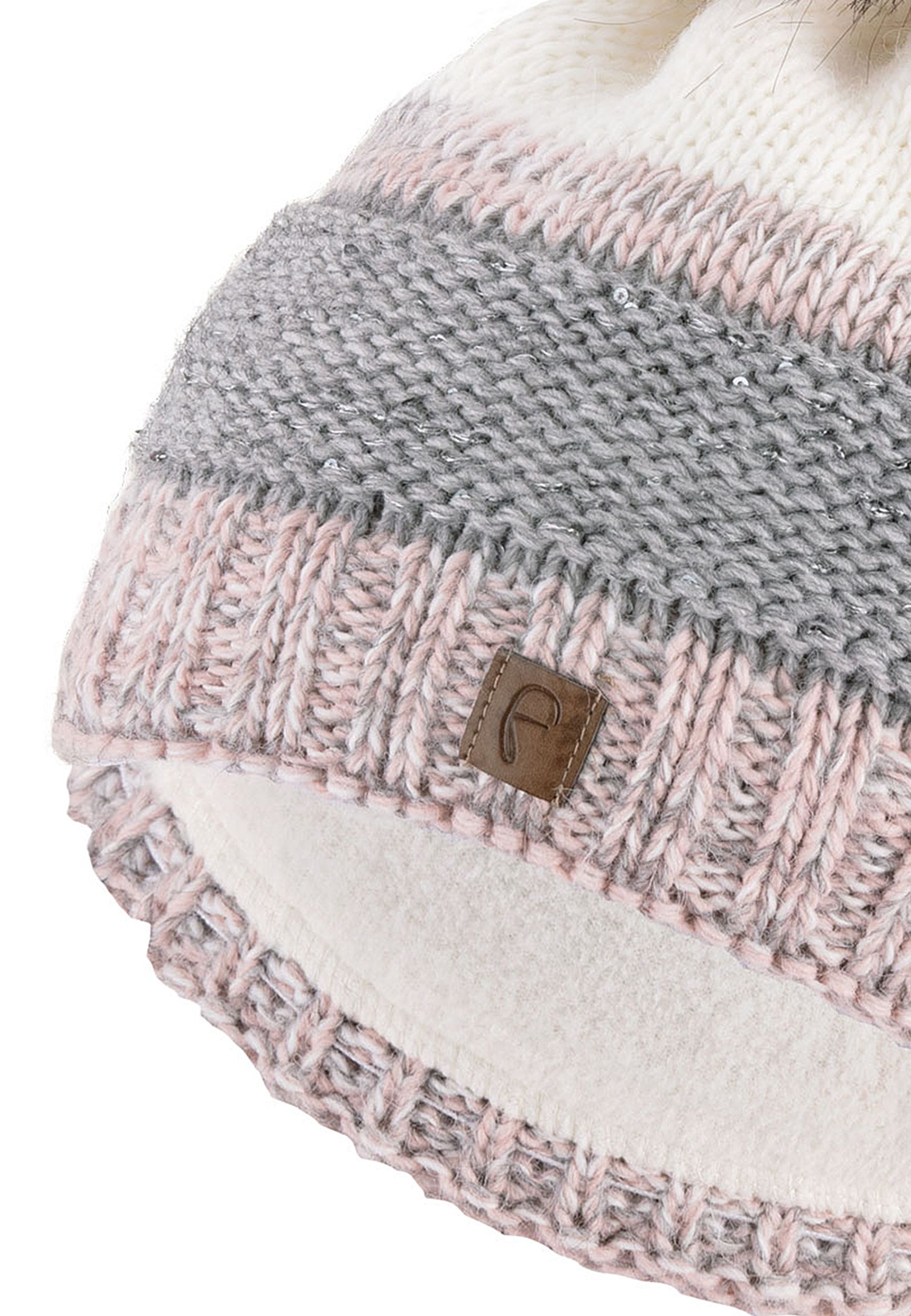 Warme Beanie Strickmütze mit Bommel Fleece Innenfutter Warme Beanie Strickmütze mit Bommel Fleece Innenfutter