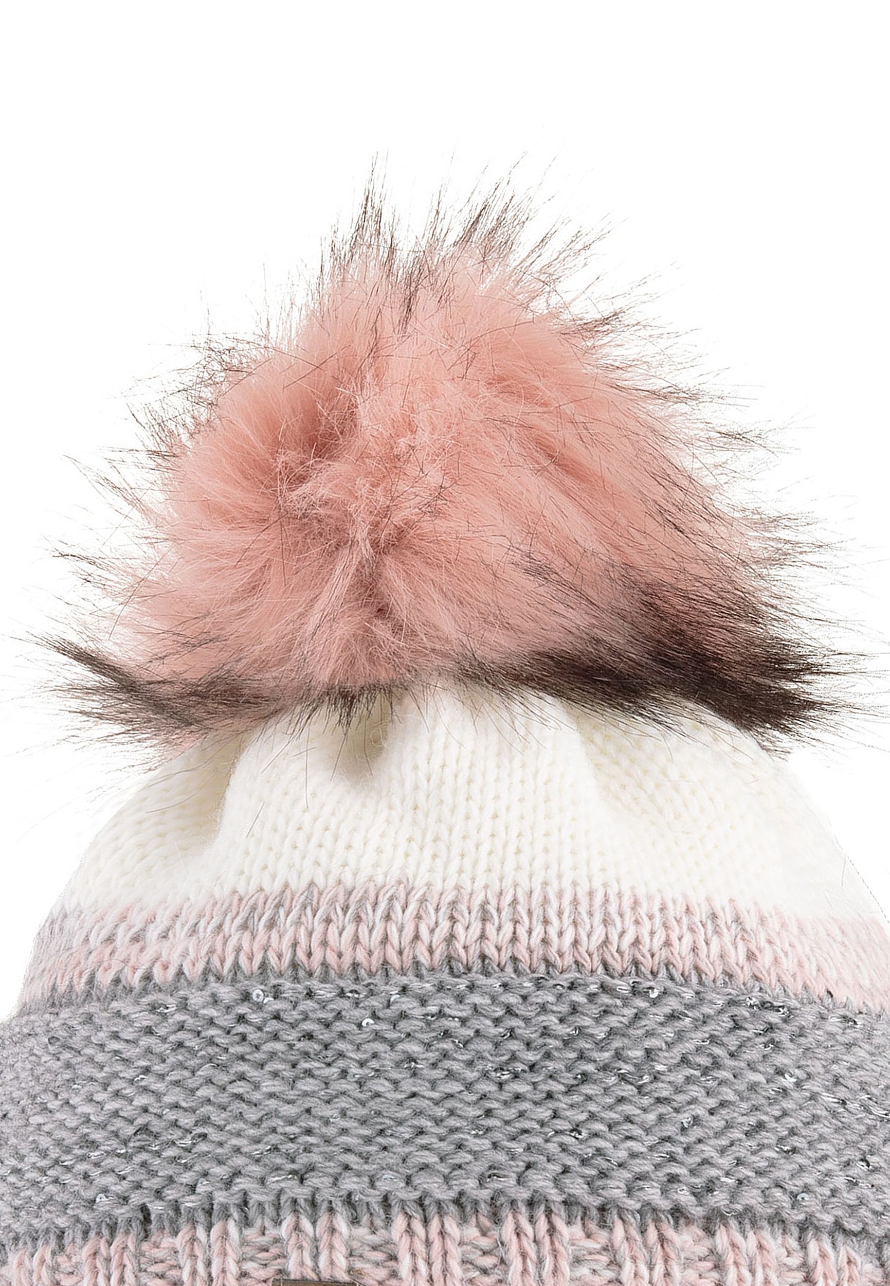 Warme Beanie Strickmütze mit Bommel Fleece Innenfutter Warme Beanie Strickmütze mit Bommel Fleece Innenfutter
