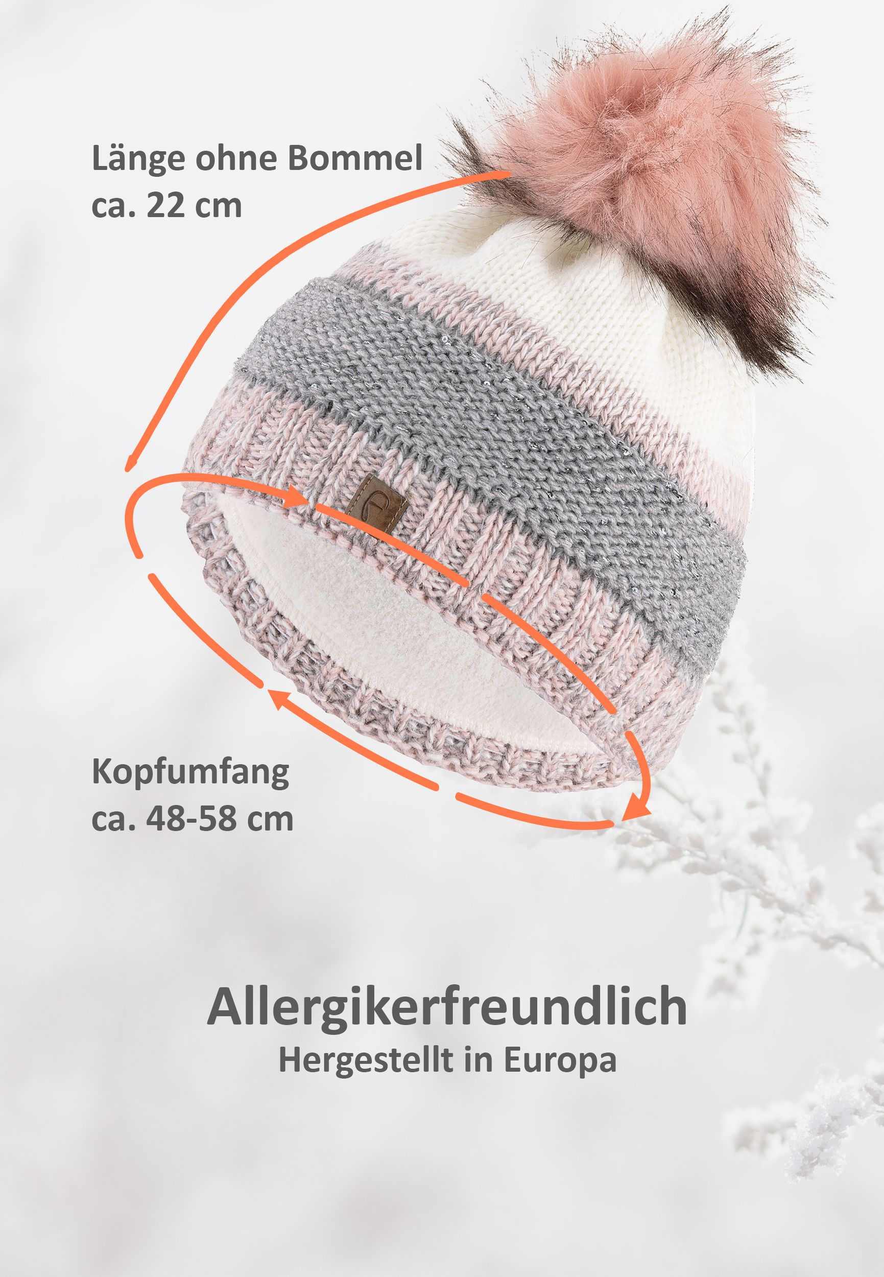 Warme Beanie Strickmütze mit Bommel Fleece Innenfutter Warme Beanie Strickmütze mit Bommel Fleece Innenfutter