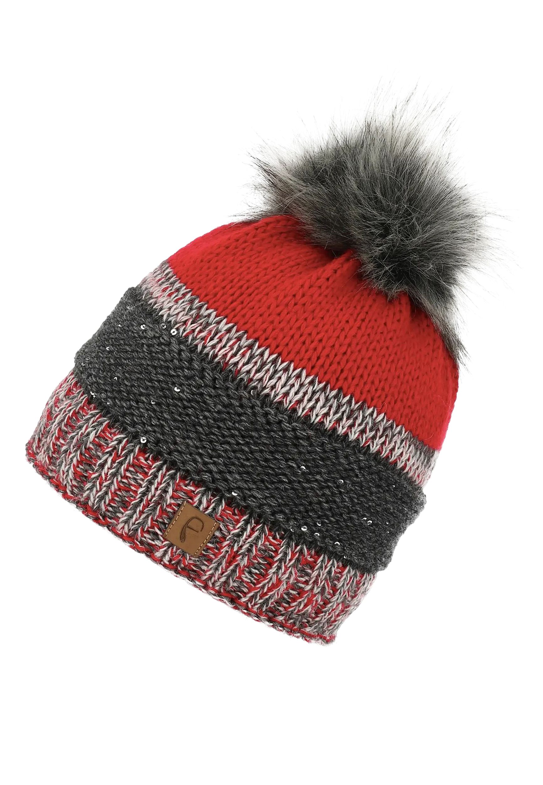Warme Beanie Strickmütze mit Bommel Fleece Innenfutter Warme Beanie Strickmütze mit Bommel Fleece Innenfutter