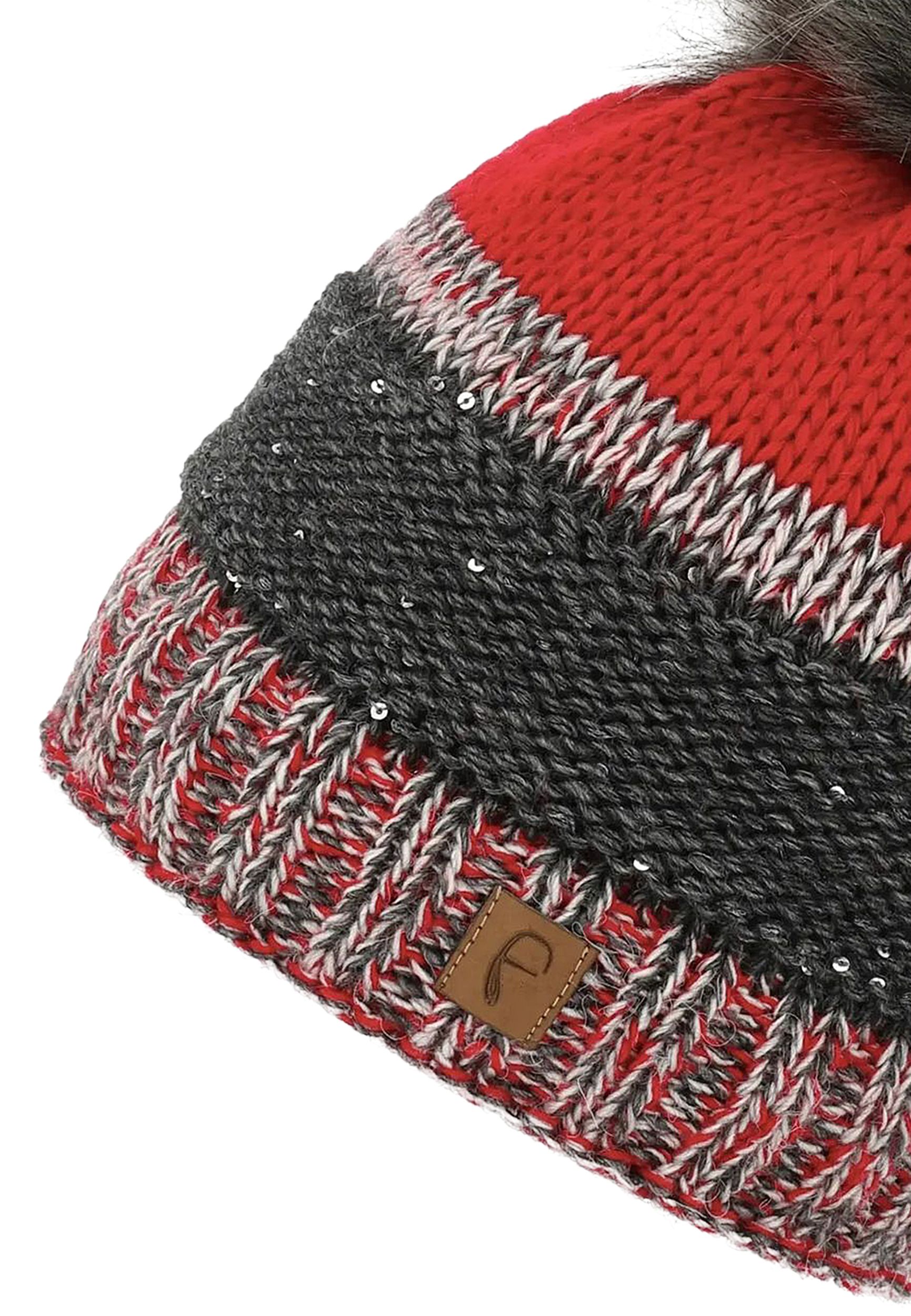 Warme Beanie Strickmütze mit Bommel Fleece Innenfutter Warme Beanie Strickmütze mit Bommel Fleece Innenfutter