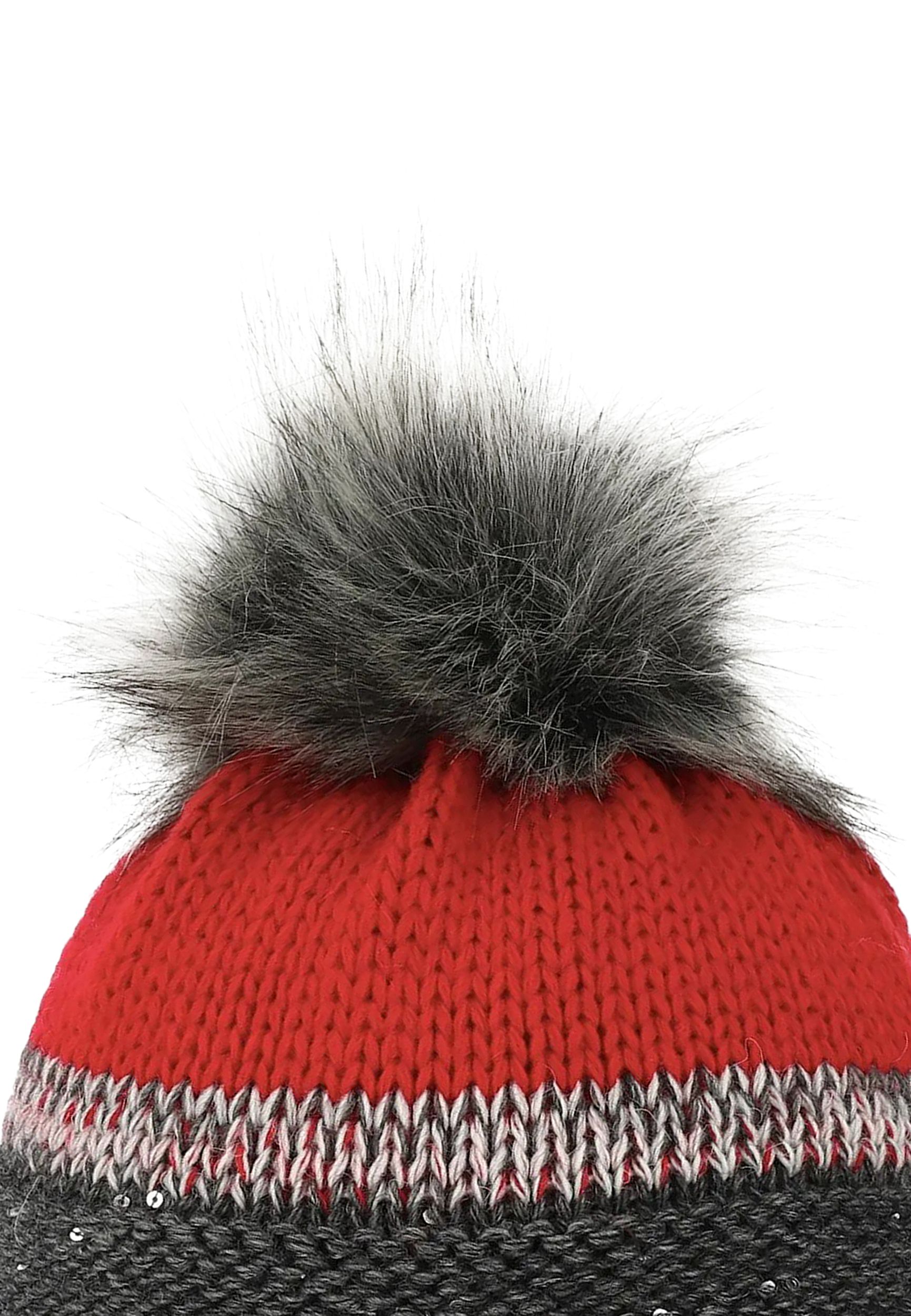 Warme Beanie Strickmütze mit Bommel Fleece Innenfutter Warme Beanie Strickmütze mit Bommel Fleece Innenfutter